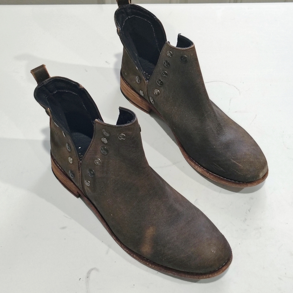 Musse & Cloud Womens Olive Brown Leather Ankle Boots Size 10
